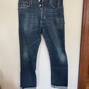 Levi's Men's 501 Dark Blue Straight Jeans with Leather Patch